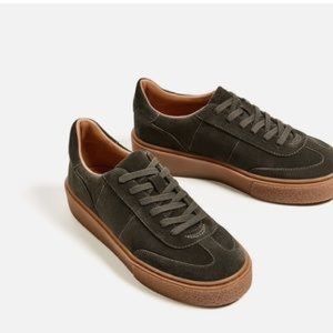 ZARA TRF SUEDE Green Platform Sole